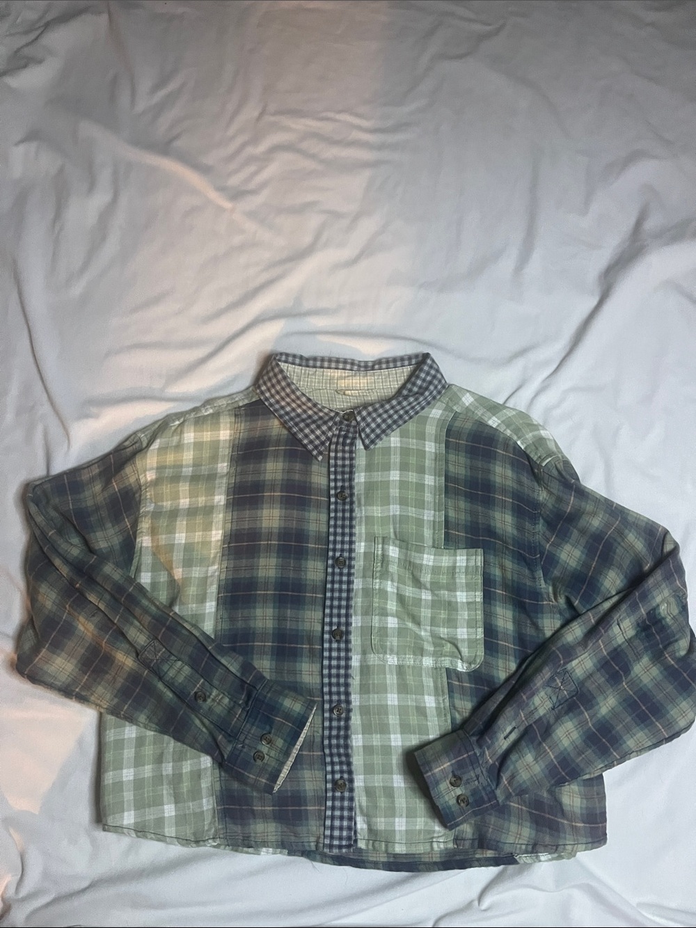 NWT American Eagle Outfitters Patchwork Flannel Cropped Shirt